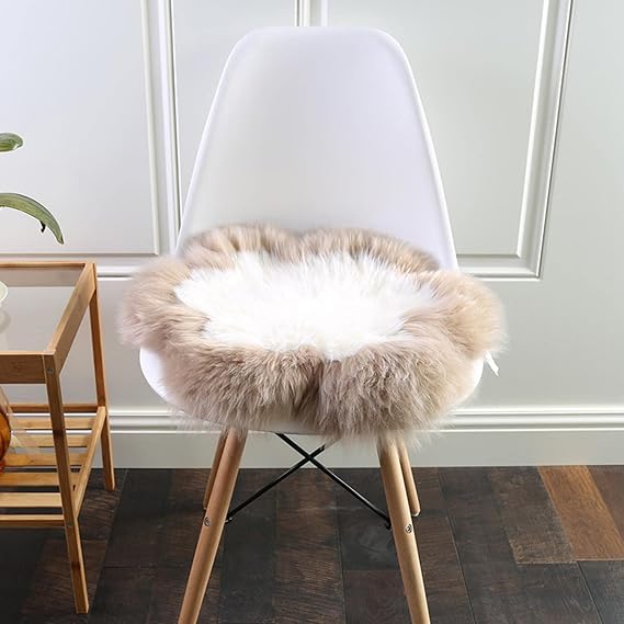 Diumy Sheepskin Seat Cushioning,Chair Pads Thicken Long Wool Living Room Dining Chair Cushion Soft Plush Round Car Seat,Cushion-Brown Diameter 50cm