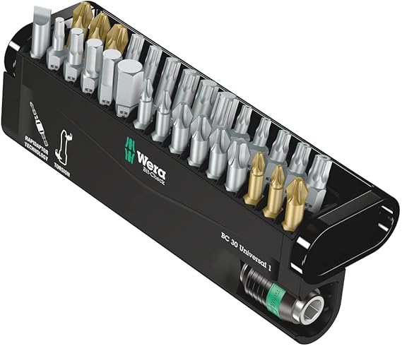WERA 05056440001 Bit Check Set BC Universal/30 Piece Set 1-BiTorsions Rapidaptor 897/4 and 29 Bitorsions Bits by WERA