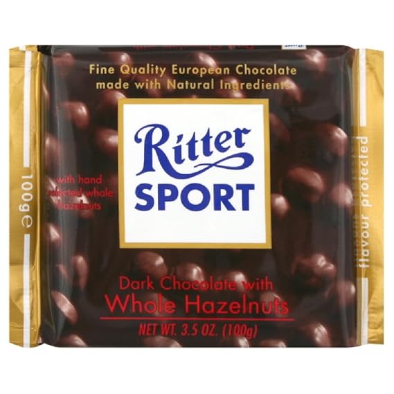 Ritter Sport Chocolate Bar Dark Whole Hazelnut, 3.5000-ounces (Pack of 5)