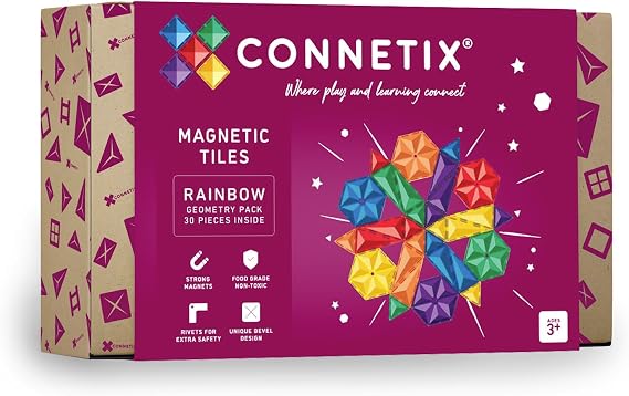 CONNETIX Magnetic Tiles Rainbow Geometry Pack, 30 Pieces