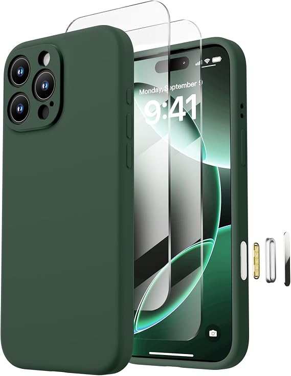 Magnetic for iPhone 16 Pro Case, Compatible with MagSafe, with 9H Nano Screen Protectors, Full Camera Protection, Silicone Shockproof Microfiber Lining Phone Case 6.3", Alpine Green
