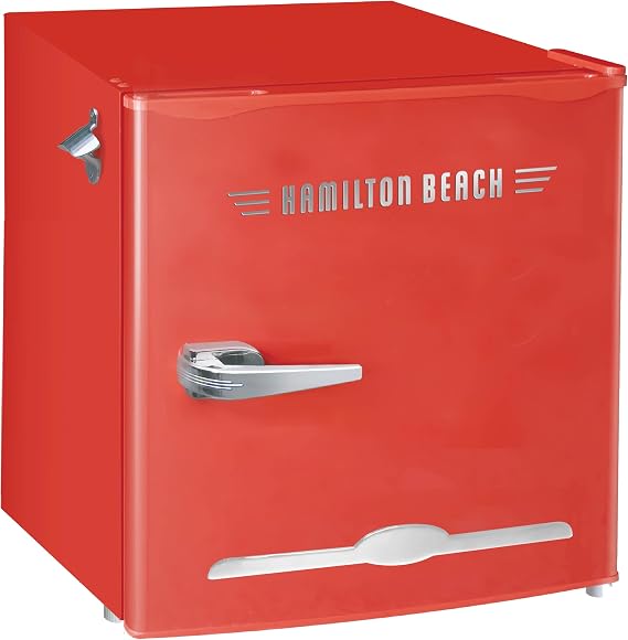 Hamilton Beach1.6 Cu Ft Retro Bar Fridge With Side Bottle Openersleek Retro Design, CFC Free, Red, HBF1600