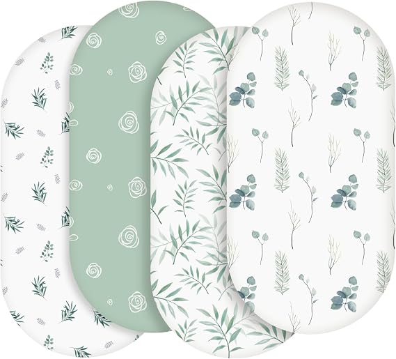 Soarwg Kids Moses Basket Crib Fitted Sheets, 4-Pack, 82x41cm
