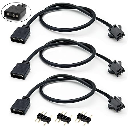 ARGB Female Cable, 1-to-1 ARGB Extension Cable, 5V 3-Pin Digital Addressable RGB Extension Cable, ARGB PC Cables, 11.8 Inches, 3-Pack