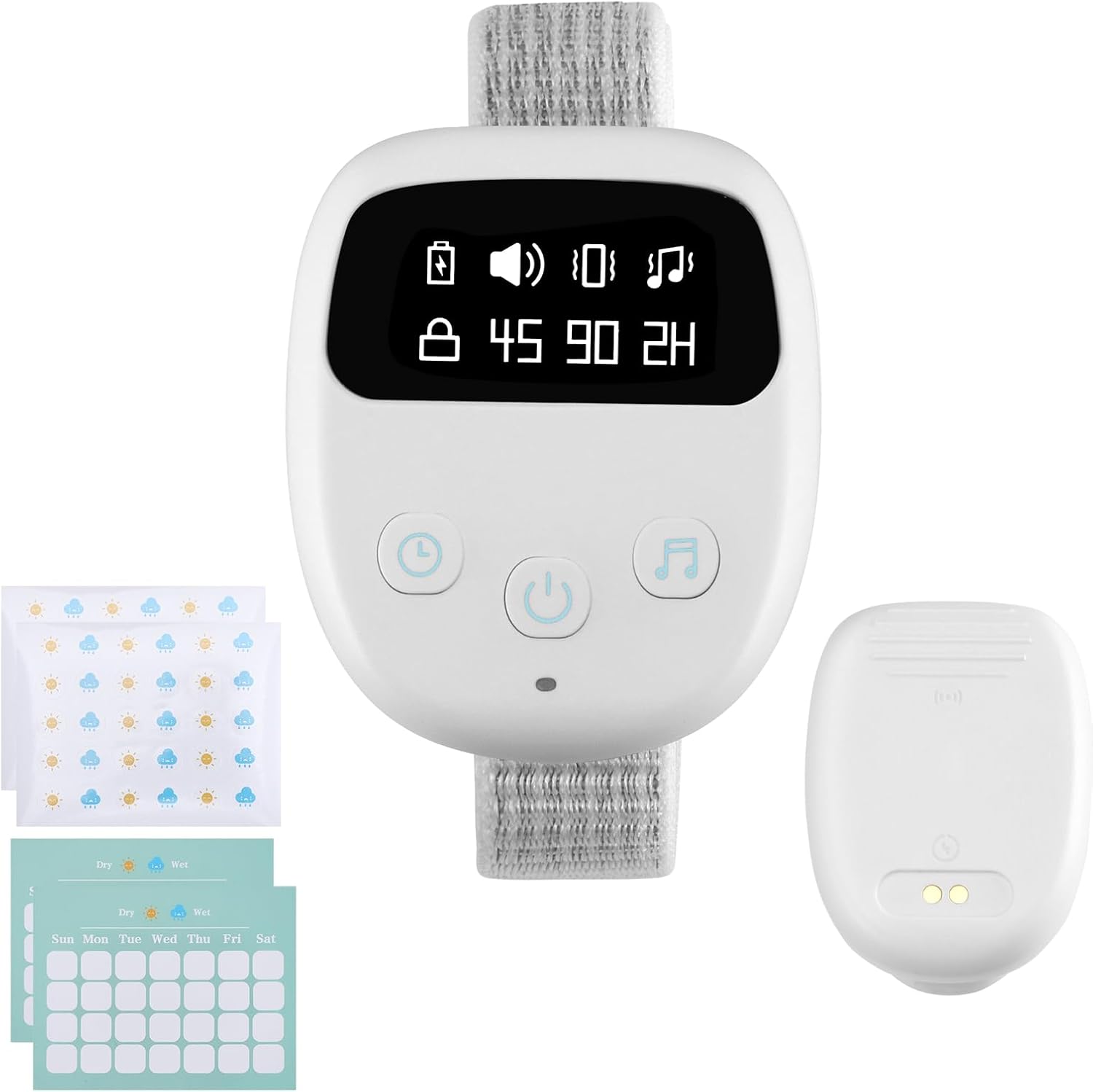 Wireless Bedwetting Alarm for Boys Girls Elderly, USB Rechargeable Potty Alarm, Electric Bed Wetting Alarm Pee Alarm with High Sensitivity Sensor, Sounds and Vibration, Potty Training for Kids