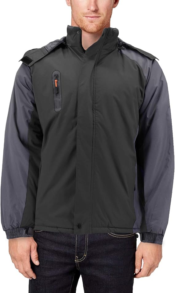 vkwear Mens Quilted Lined Removable Hood Two Toned Zipper Puffer Lightweight Jacket