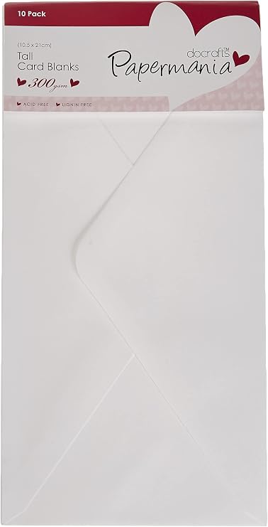 Papermania 300 gsm Tall Card Blanks and Envelopes, Pack of 10, White
