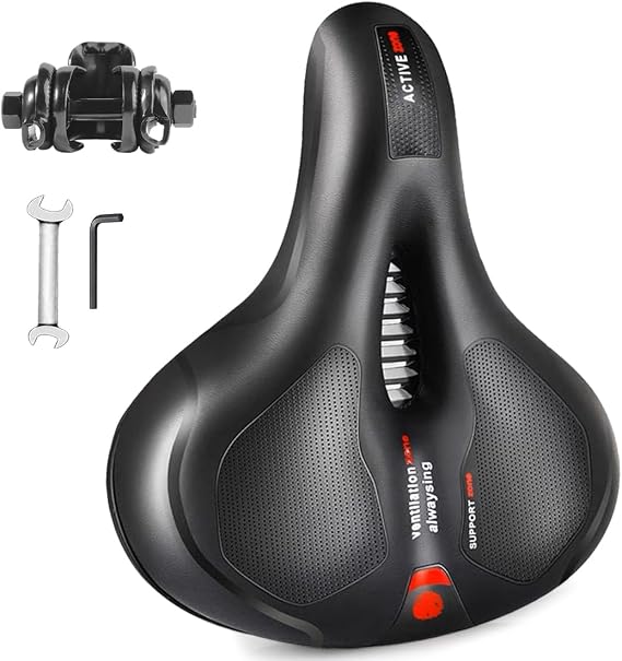 TOPCABIN Comfort Bike Saddle Seat with Dual Shock Absorbing Ball,Thickened Memory Foam,Waterproof Universal Replacement Wide Bicycle Saddle Seat for Bike/Road MTB Exercise Indoor Cycling