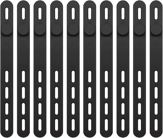 10Pcs Silicone Cable Ties,Cable Zip Ties Wire Tidy for Cables Utility Strap | Black Reusable Rubber Small with Lock Buckle Wire Organizer Electrical Cord Keeper Adjustable Elastic Strap for Home Band