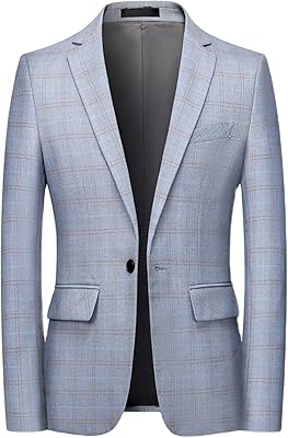 MOGU Mens Plaid Casual Suit Blazer Jackets - Slim Fit Checkered Sports Coat