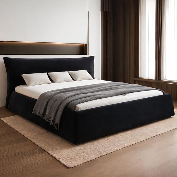 Black Queen Size Bed Frame with Oversized Headboard, Luxury Cloud Bed