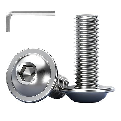 20pcs M8x10mm Flanged Button Head Socket Screws Stainless Steel A2 304 Allen Hex Drive, Full Thread Machine Bolts with Allen Key for Furniture,Metal,Woodworking