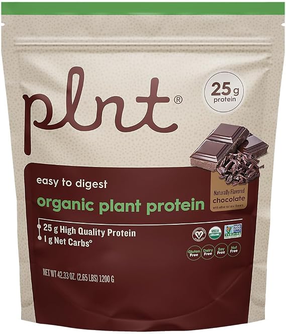 plnt Organic Vegan Plant Protein Powder, Chocolate, 30 Servings