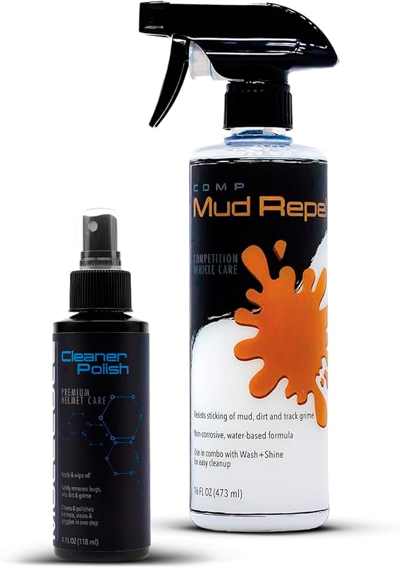 Molecule Helmet Cleaner Polish & Mud Repel Kit | Cleans, Protects & Resists Grime on Helmets, Visors, Plastics, ATVs & Off-Road Vehicle Surfaces Gloss Helmet Shine (4 oz) + Mud Repel Spray (16 oz)