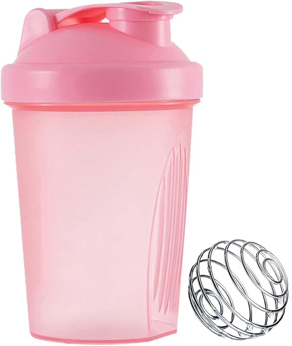 Protein Shaker Bottle, 400ml Shaker Bottle with Stainless Steel Mixing Ball, Milkshake Cups, Water Bottle, Gym Shaker Bottle for Fitness Sports and Travel, BPA Free, Leakproof, Dishwasher Safe, Pink