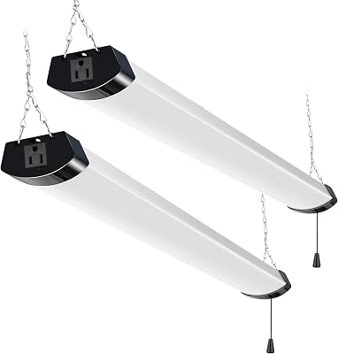 hykolity 4FT 120W LED Shop Light Linkable, 13000lm400w Equivalent, 5000K Utility Shop Lights for Garages, Workshops, Basements, Hanging or FlushMount, Power Cord and Pull Chain, ETL, Black, 2 Pack
