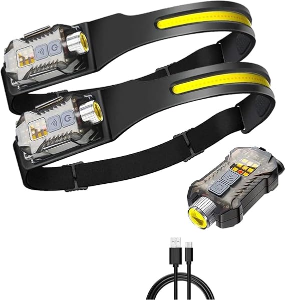 LED Headlamp Rechargeable with 230Beam, LED Head Flashlight Hard Hat Light 400 Lumens, IP65 Waterproof and Dimmable for Backpacking, Camping, Running, Hiking, Fishing, Working (2PC*Black)