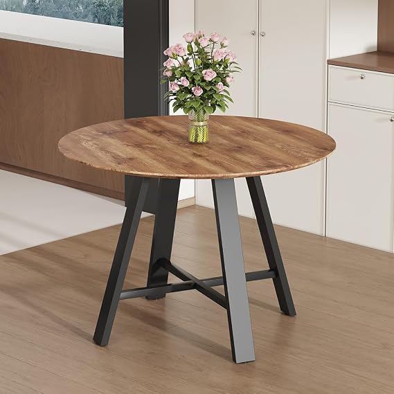 42" Round Dining Table,Wood Circle Dining Table for 4-6,Modern Round Kitchen Table with Wood Tabletop and Metal Leg,Mid-Century Modern Round Kitchen Table for Dining Room,Apartment,Office