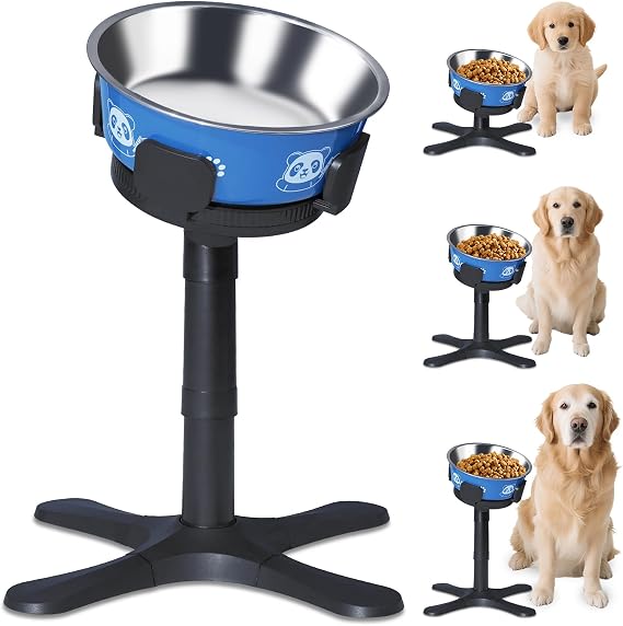 Height-adjustable and tilting dog bowl holder with 1200 ml stainless steel bowl 3 height levels (14/24/34 cm) stable and non-slip for small medium and large dogs