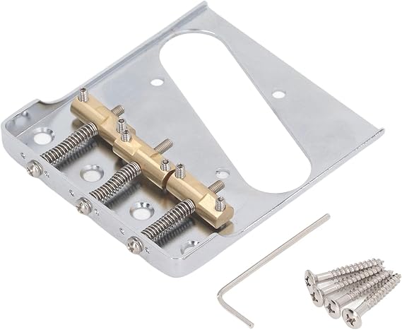 Telecaster Guitar Bridge | 3 Brass Saddles for Vintage Tele Style | Improved Intonation & Tone | Body/Top Load Stringing | Includes Screws & Wrench