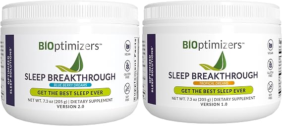 BIOptimizers Sleep Breakthrough Powder Tropical Dreams & Blueberry Bundle Natural Sleep Support Supplement 405g Total