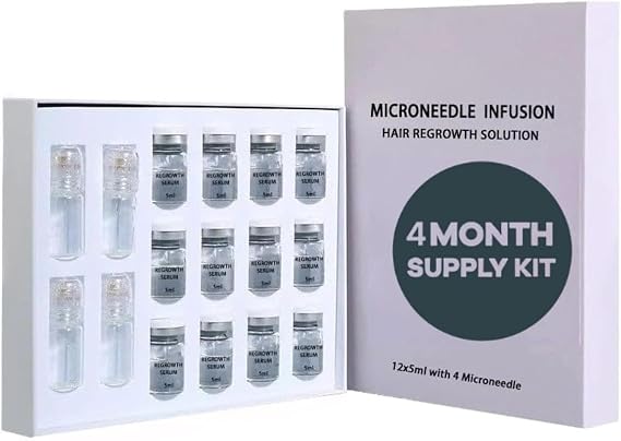 Glow Hair Regrowth System, Micro Infusion Hair Growth Kit - 0.25MM Scalp Stamp with Peptide Serum - Hair Strengthening & Volumising Serum - Fuller, Stronger Hair in 4 Weeks (4 Months Supply)