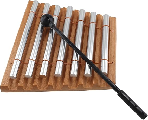 7 Tone Hand Chime, Wood Base Percussion with Black Mallet