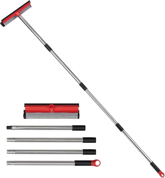 Window Squeegee with 59" Extension Poles, 10" Window Cleaner Tool, Window Washing Kit, Glass Door Cleaner, Multi-Use Car Cleaning Tool with Long Handle for Home High Outdoor Windows
