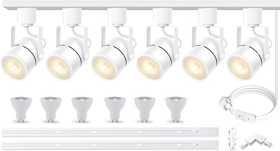 LED Track Lighting Heads Kit, 6-Lights GU10 Dimmable Track Lights with 2x1m H Type Track Light Rails, 10W 4000K Natural White Indoor Ceiling Spotlight Fixture [Energy Class C]