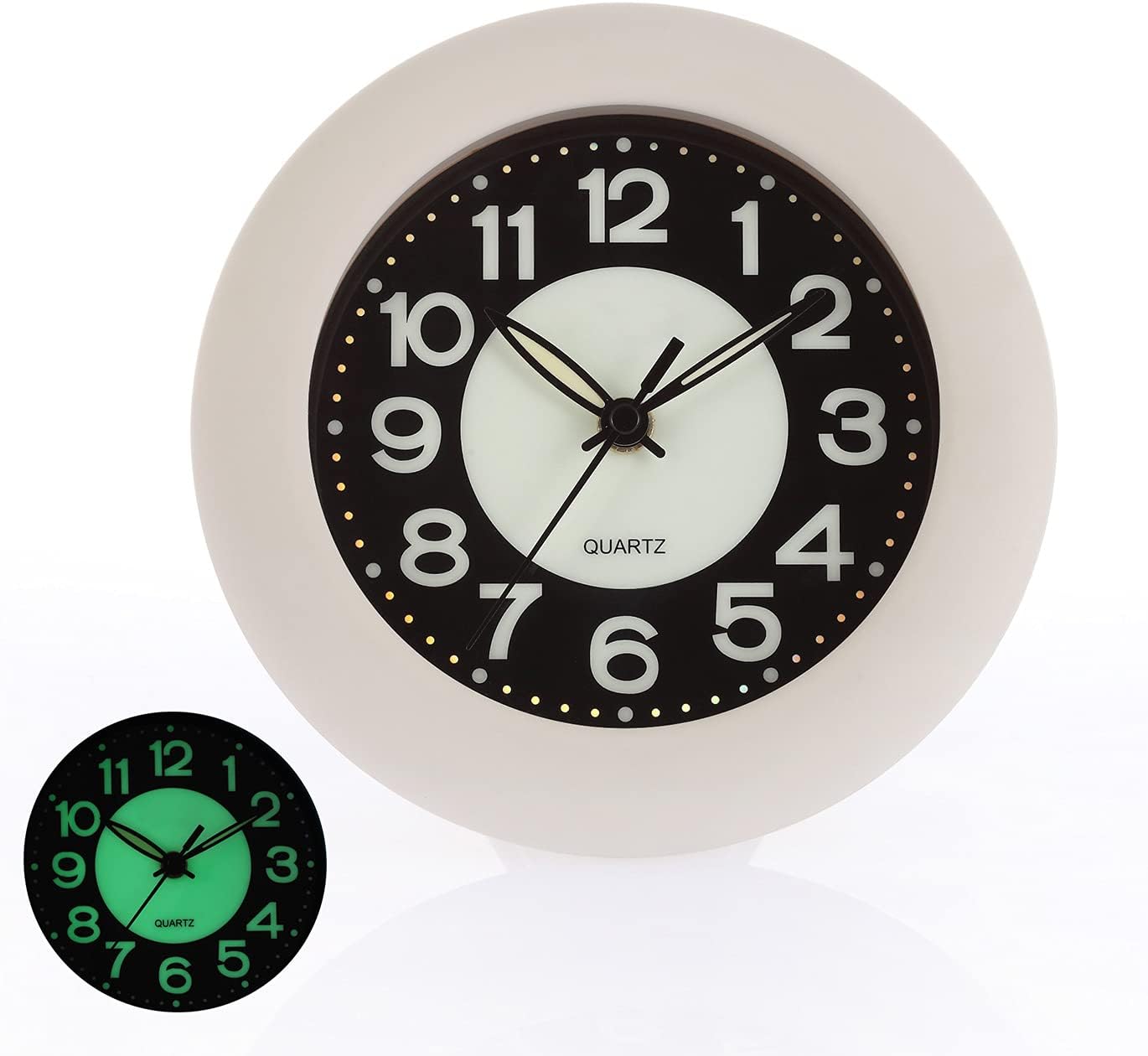 Modern Night Light Black Wall Clock, 6.7 Inch Luminous Silent Non-Ticking Quartz Wall Clocks, Numbers and Hands, AA Battery Operated Decorative Wall Clock