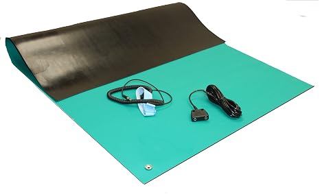 Rubber ESD Anti-Static HIGH Temperature Soldering MAT KIT-36" X 60" (3' x 5') - 0.08" Thick- with Dual Point and Wrist Strap-Green