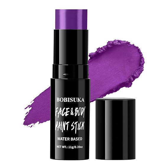 BOBISUKA Purple Face Paint Stick, Highly Pigmented Full Coverage Washable Cream Face & Body Paint for Halloween Witch Zombie Clown Butterfly Galaxy Cosplay SFX, Sports Eye Black Looks & Costume Party
