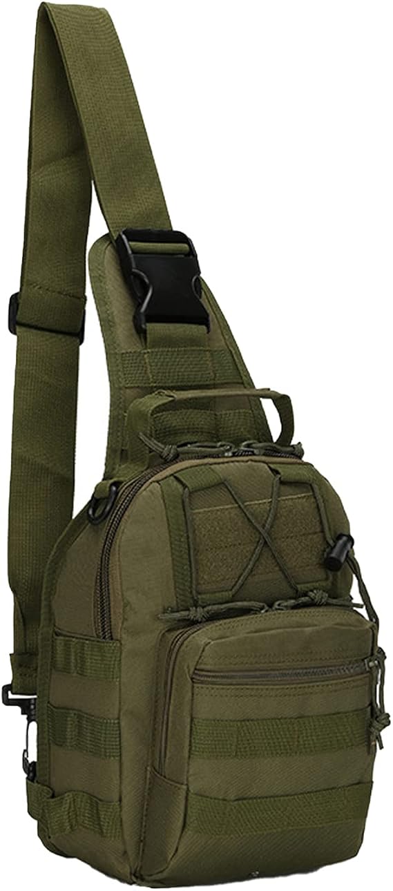 Tactical Crossbody Military Sling Bag Waterproof Oxford Shoulder Bag MOLLE Chest Bag Assault Back Pack One Strap Backpack for Outdoor Camp Hiking Cycling Running Army Green