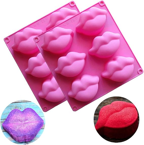 2 Pack Hot Lips Soap Molds, 3D Sexy Red Lips Kisses Collection Silicone Molds Chocolate Candy Bath Bomb Lotion Bar Mould Ice Cube Tray Cupcake Cake Baking Pan Wedding Party Supplies