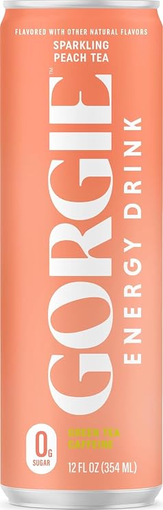 GORGIE Sugar Free Natural Energy Drinks, Peach Tea 12 Fz - Healthy Energy Drinks - Natural Coffee Replacement with Green Tea Caffeine and Biotin - 150mg Caffeine, Vegan, Low Calorie