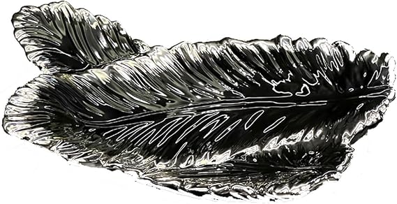 Silver-Black Jewelry Dish, Small Leaf Shaped Ring Holder Jewelry Organizer, Trinket Dish Vanity Tray for Dresser Christmas Birthday Wedding Gifts