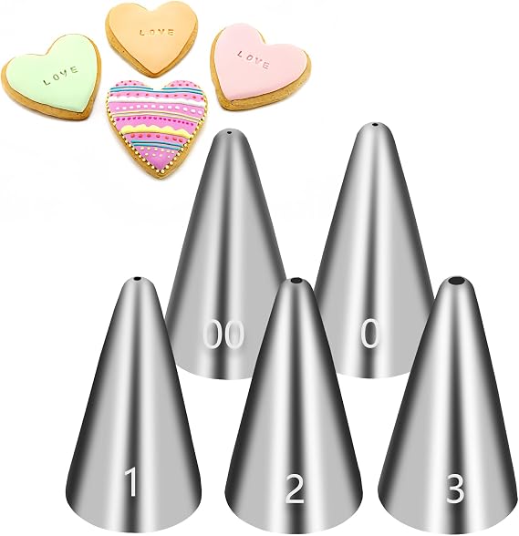 Suuker Extra-Fine Round Piping Tips Set, Seamless Stainless Steel Small Icing Tips Cake Decorating Tip Piping Nozzles, Cake Writing Tool for Easy Cake Cupcake Dessert Cookies Decorating, 5 Pieces