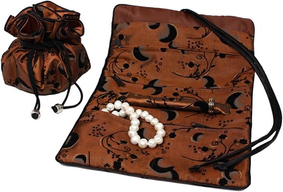 Serena Travel Set Jewelry Organizer Soft Silky Abstract Floral Burnt Orange