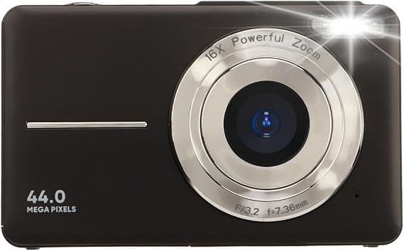 Digital Camera, 1080P Digital Point and Shoot Camera, 2.4 Inch Screen, 16X Zoom, 44MP Compact Small Pocket Camera, for Kid Student Children Teens Girls Boys (Black)