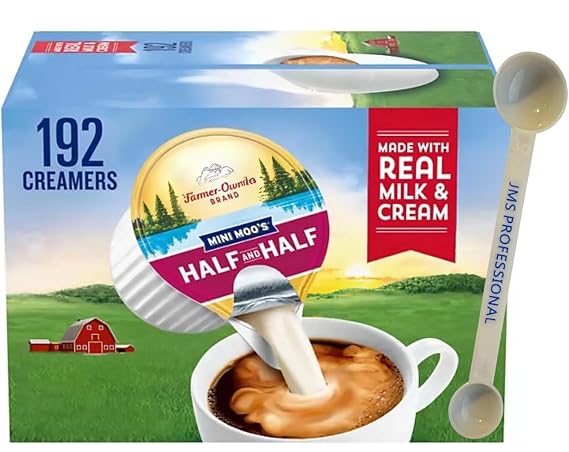 Coffee Creamer Singles Mini Moos Half & Half Creamer Singles, (192 Count), along with our 1g 3g Plastic Measuring Scoop By JMS PROFESSIONAL.