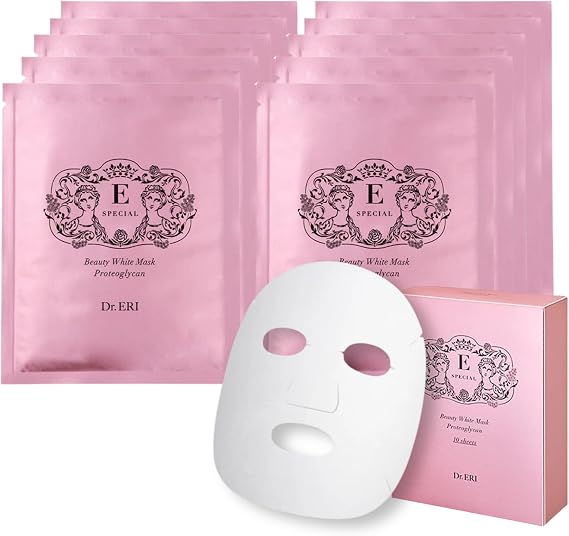 Ease Special Official Beauty White Mask, 10 x 0.7 fl oz 20 ml Individual Packaging, Proteoglycan, Albutin, Developed by Beauty Dermatologist, Dr ERI, Made in Japan | フェイスマスク,シートマスク,1枚に美容液1本分の美容成分,うるおい,ハリ,透明感,明るい印象の肌へ,高密着,美人製造研究所,ドクターズコスメ