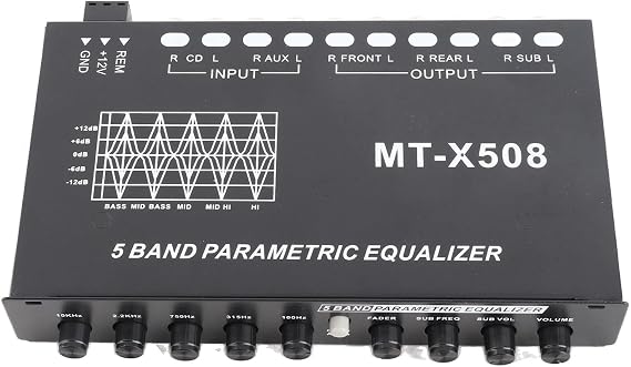 Car Audio Equalizer, 5-Band Adjustable Car Equalizer with Crossover for Car Stereo System Tuning
