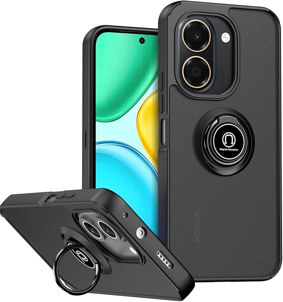 QUIETIP Case for Honor X7e with Screen Protector,Magnetic Ring Car Mount Stand Cover Black