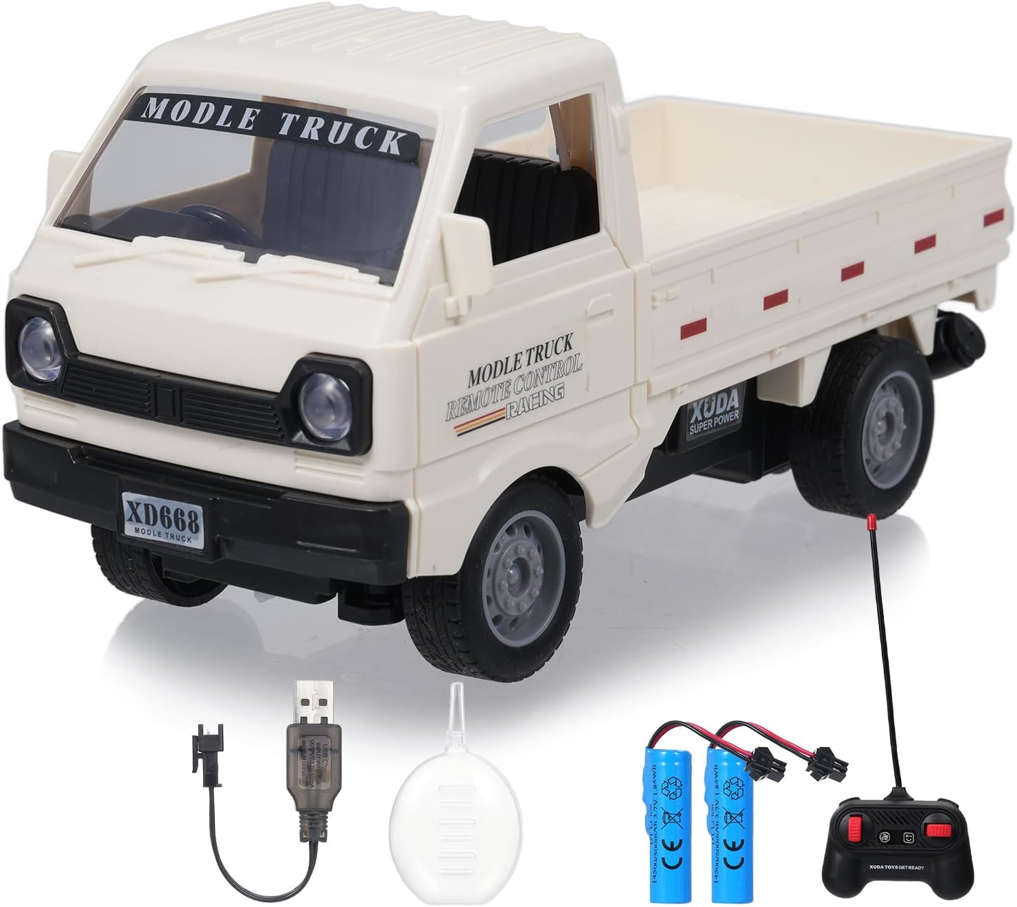Remote Control Car, Simulation Transport RC Kei Truck with Spray and Light, 2.4GHz All Terrain RC Cars for Adults Christmas or Birthday Gift White 2 Batteries