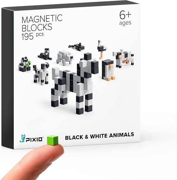 PIXIO Mini Magnetic Blocks & Magnetic Cubes for Kids Tiny Magnets for Crafts, STEM Building Set, Sensory Learning Toys, Creative Construction Kit with Animal Figures, Ages 6+