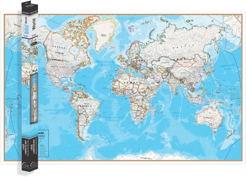 Waypoint Geographic Contemporary Series World Wall Map, Laminated World Map Poster, Educational Wall Art For Home, Classroom, or Office, Unique Gifts, 61” x 38