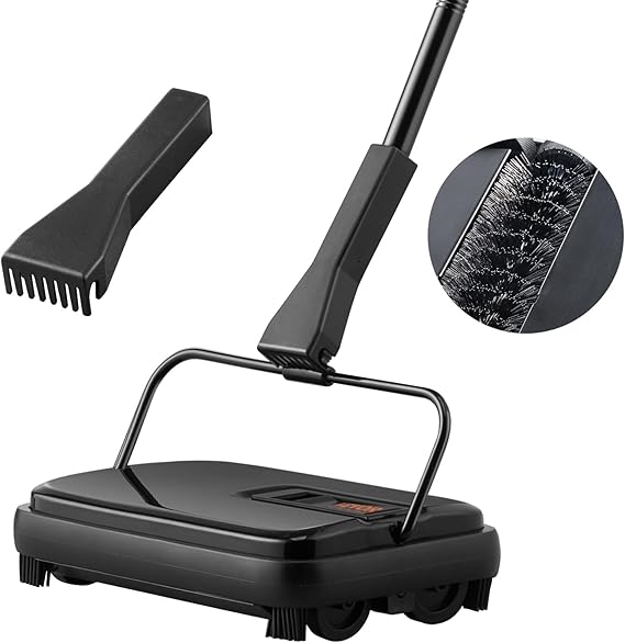 VEVOR Manual Carpet Sweeper, Non-Electric Floor Sweeper for Rugs & Wood | For Home Office Rugs Hardwood Surfaces Wood Floors Laminate, Cleans Pet Hair, 300 ml Dustbin Capacity, 7.87 in Sweeping Paths
