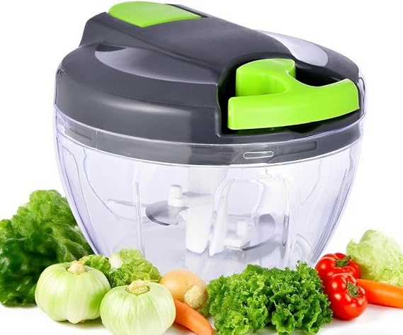 Manual Food Processor Vegetable Chopper, Compact Hand Pull Cord Garlic Crusher Onion Dicer for Herbs, Carrots, Pears 500ml（green）