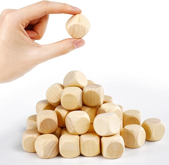 Blank Wooden Dice 1 inch 30PCS Unfinished Square Blocks 25mm Small Wood Cubes with Rounded Corners for DIY Craft Projects