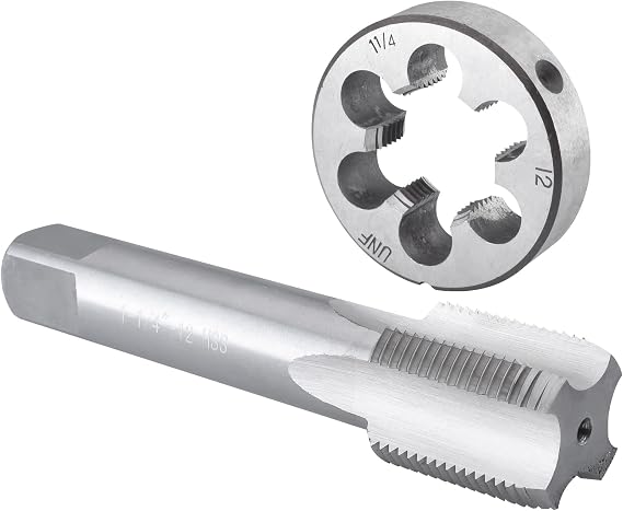Burkit 1 1/4"-12 UNF Tap and Die Set Right Hand | 1-1/4 x 12 UNF Machine Thread Tap and Round Die, Used for Cutting or Repairing Threads on Metal.